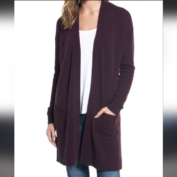 Halogen Cashmere/Wool Blend Eggplant Open Front Cardigan Sweater - Medium - Picture 1 of 7
